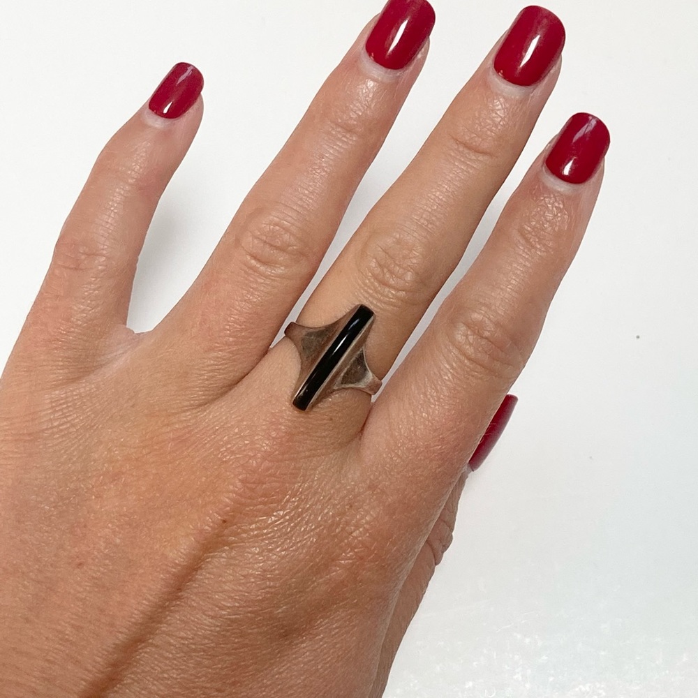 Vintage Kabana Southwest Sterling Onyx inlay Ring Styler